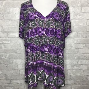 Cato purple floral printed v neck blouse